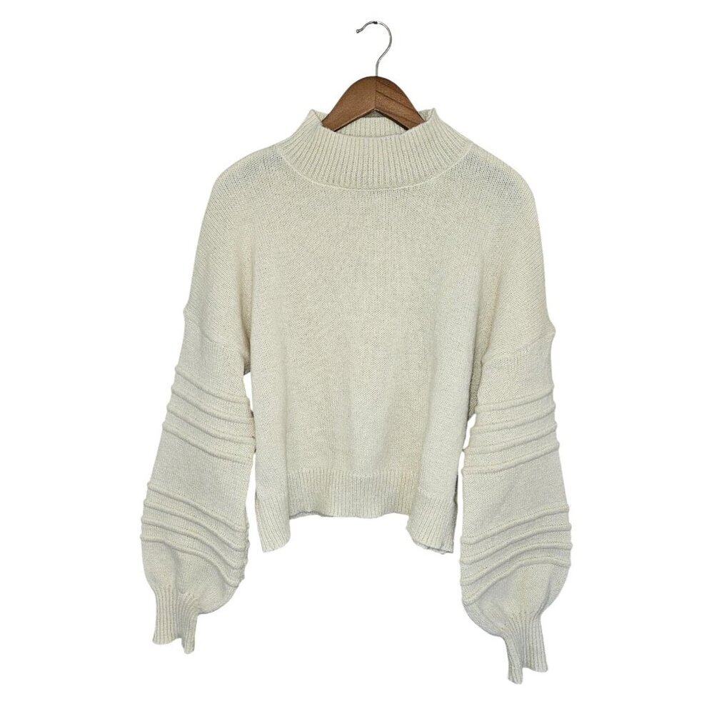 Boxy Chunky Knit Sweater‎ Oversized Cropped Ribbed Balloon Sleeves Womens M